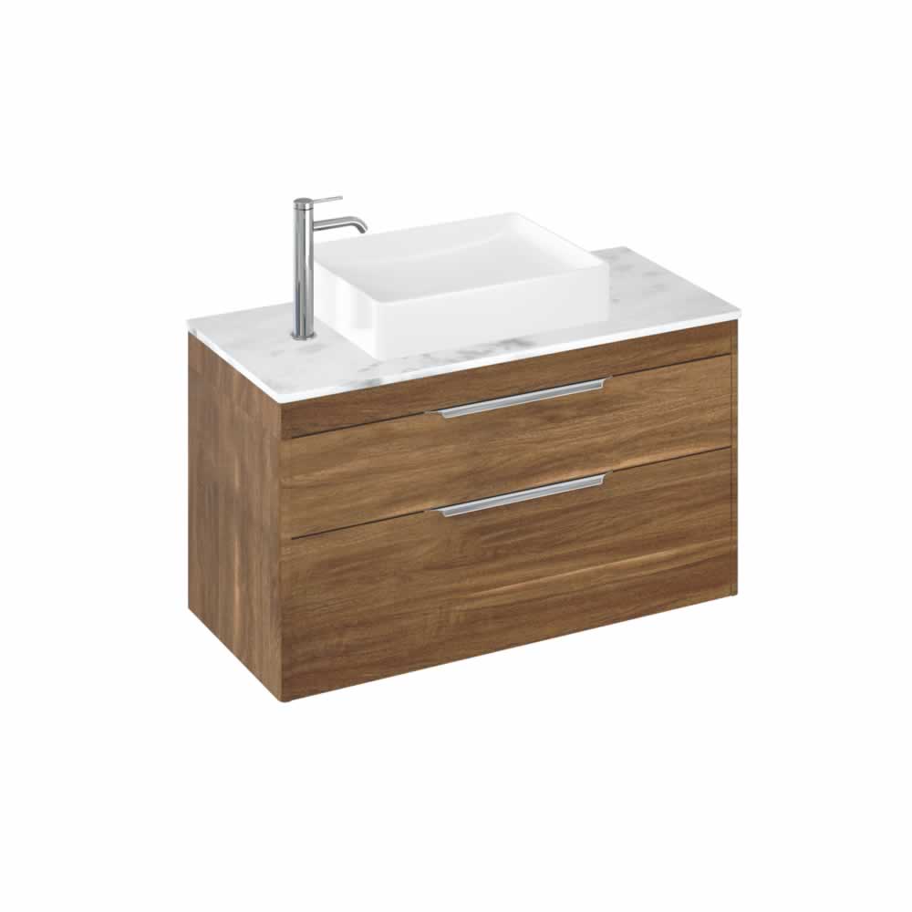 Shoreditch 100cm double drawer Caramel with Carrara White Worktop and Quad Countertop Basin